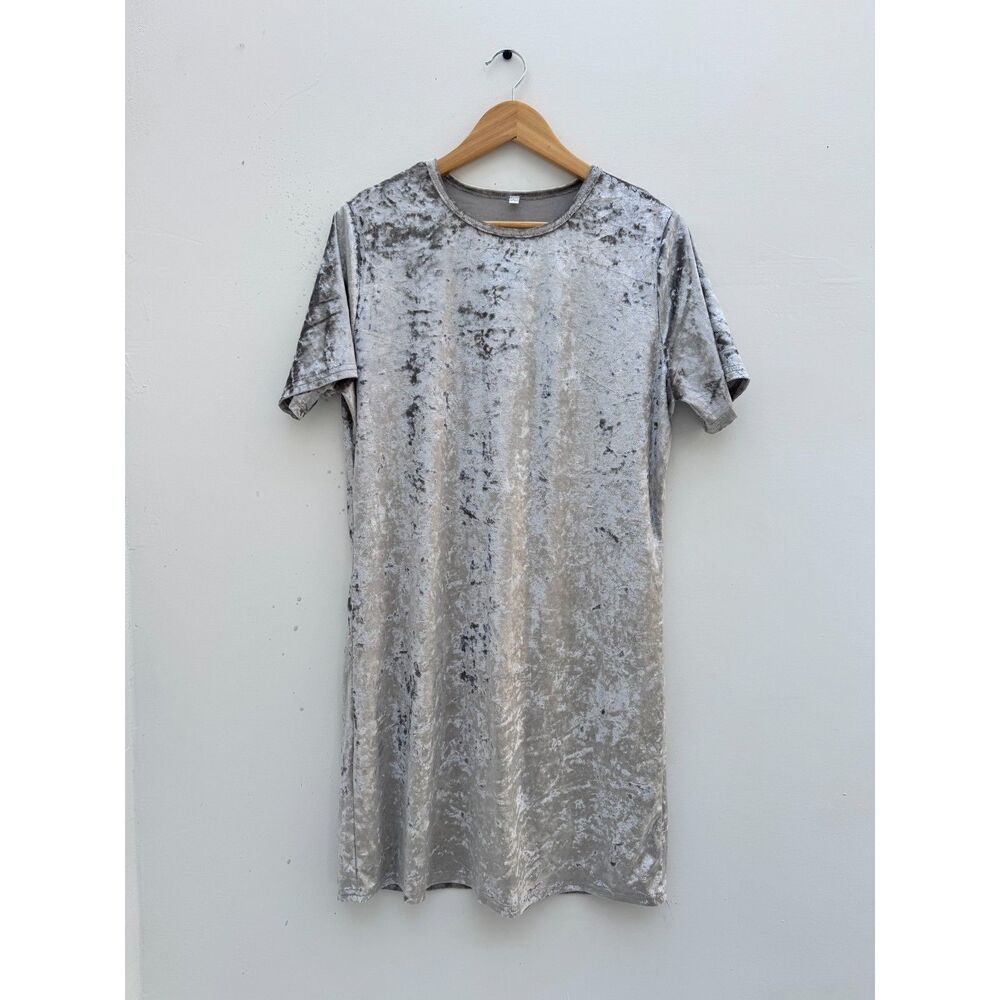 Silver Gray Crushed Velvet T-Shirt Dress Size L